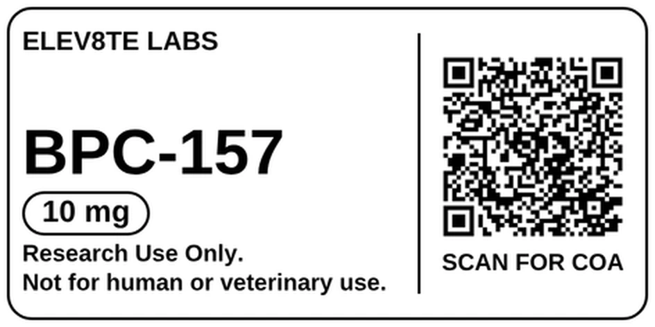 BPC-157 10 mg vial label, actual layout