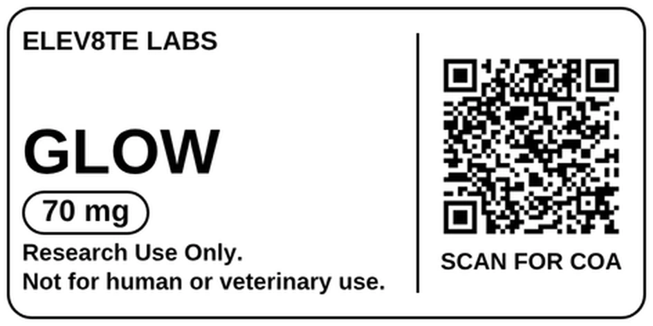 GLOW 70 mg vial label, actual layout