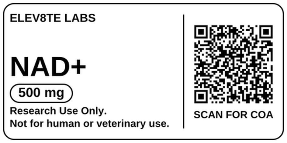 NAD+ 500 mg vial label, actual layout