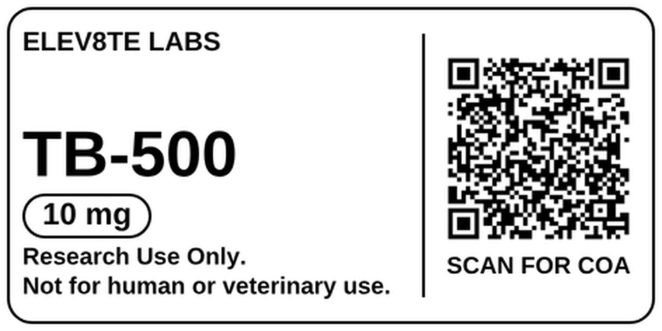 TB-500 10 mg vial label, actual layout