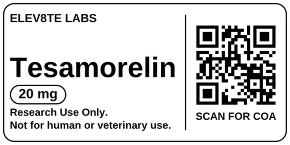 Tesamorelin 20 mg vial label, actual layout